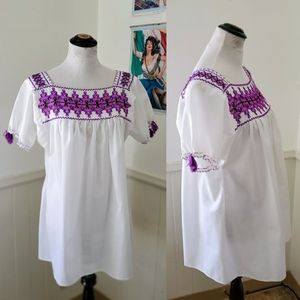 Vintage 1970s Purple Embroidered Mexican Blouse